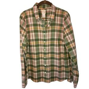 J. Crew The Perfect Shirt Green/Pink Plaid Button Down